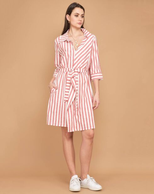 Robe rayée col chemisier rouge