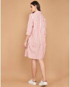 Robe rayée col chemisier rouge