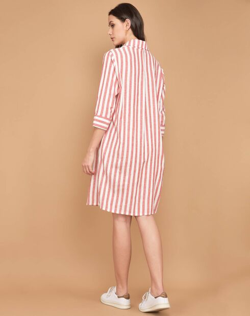 Robe rayée col chemisier rouge