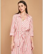 Robe rayée col chemisier rouge