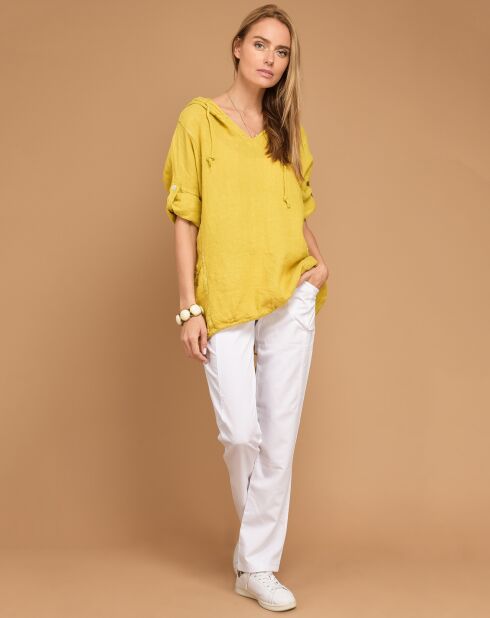 Tunique 100% Lin capuche Marlene jaune