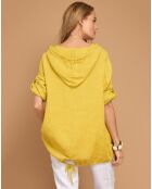 Tunique 100% Lin capuche Marlene jaune