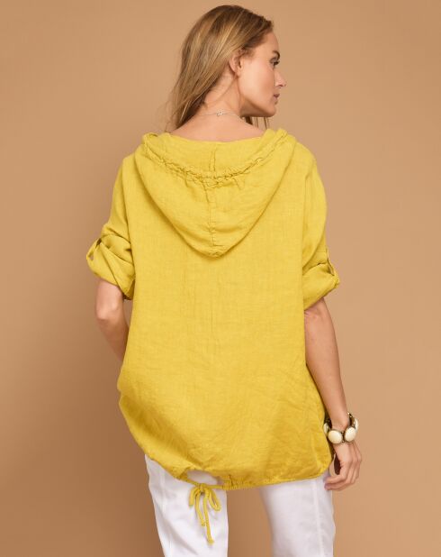Tunique 100% Lin capuche Marlene jaune