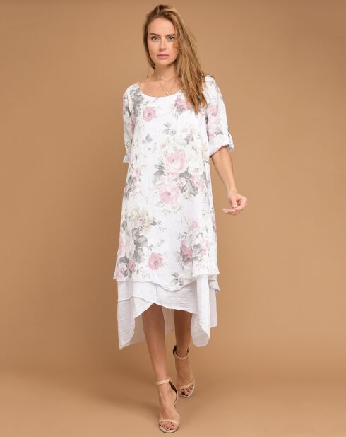Robe 100% Lin imprimé floral Stella blanche