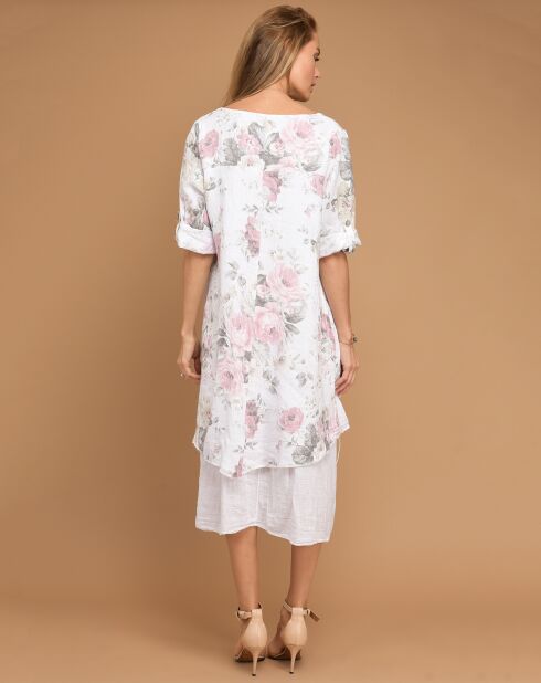 Robe 100% Lin imprimé floral Stella blanche