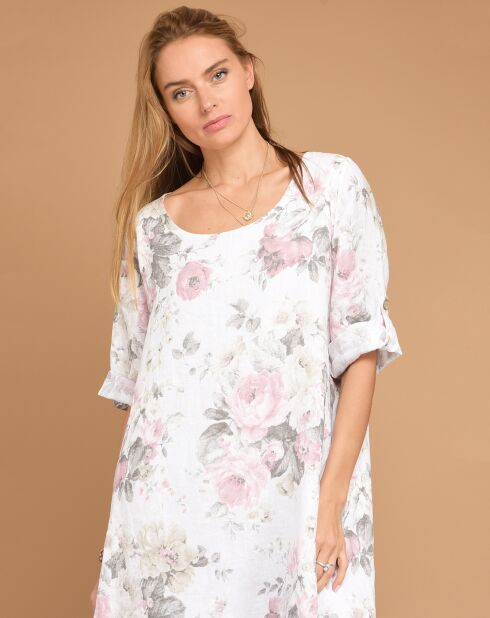 Robe 100% Lin imprimé floral Stella blanche
