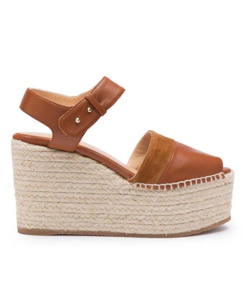 Keilsandalen Enea aus Leder in Cognac - 10 cm Absatz