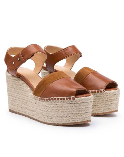 Keilsandalen Enea aus Leder in Cognac - 10 cm Absatz