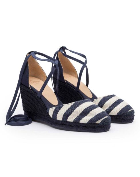 Sandalo Espadrilles mit Keilabsatz, dunkelblau, 9,5 cm Absatz