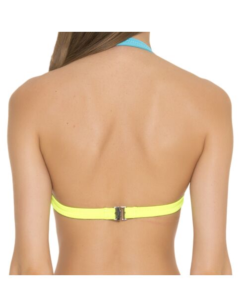 Haut de maillot triangle en Néoprène Nina turquoise/jaune