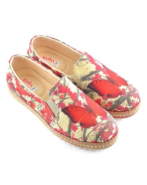 Slip-on Butterfly beige/rouge