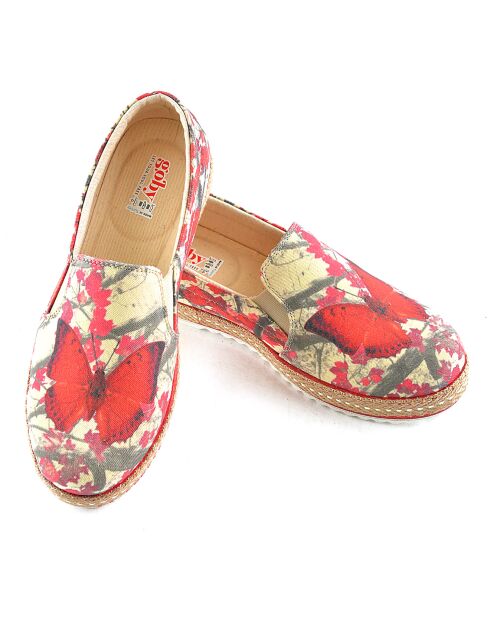 Slip-on Butterfly beige/rouge