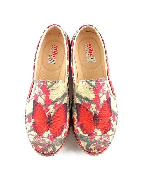 Slip-on Butterfly beige/rouge