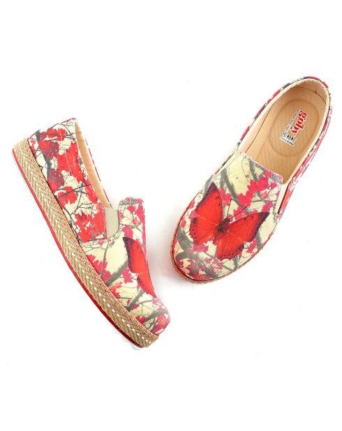 Slip-on Butterfly beige/rouge