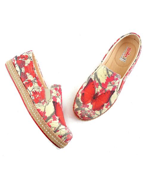 Slip-on Butterfly beige/rouge