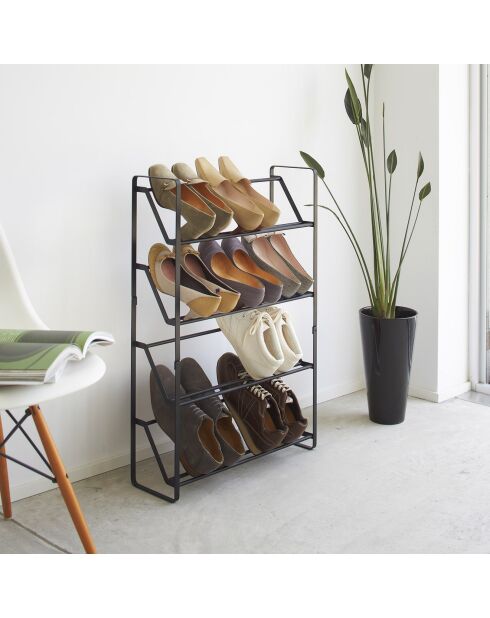 Étagère de rangement pour chaussures 4 étages Slim noire - 53x17.5x80 cm