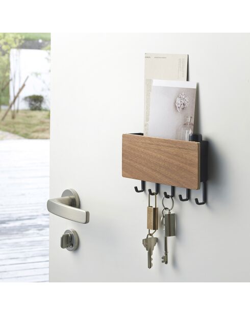 Porte-clés magnétique avec plateau bois foncé - 18x3x9.5 cm