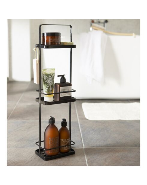 Étagère de rangement pour salle de bain 3 étages noire - 18x12x67 cm