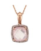Pendentif & Chaîne Quartissime Diamants 0.12 ct & Quartz 2.70 cts Or Rose