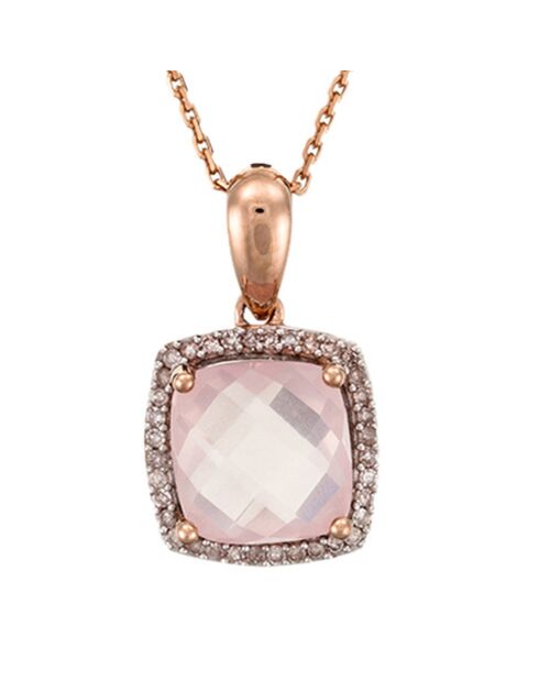 Pendentif & Chaîne Quartissime Diamants 0.12 ct & Quartz 2.70 cts Or Rose