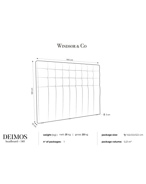 Tête de lit Deimos argentée - 140x120 cm