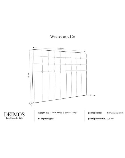 Tête de lit Deimos grise - 200x120 cm