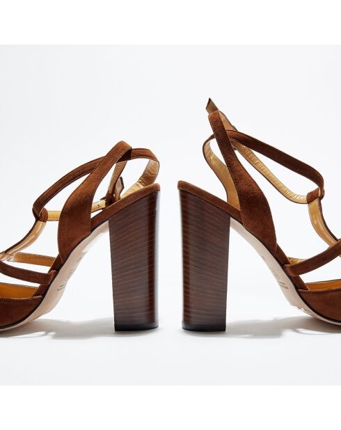 Sandales en Velours de Cuir It Bar marron - Talon 12 cm
