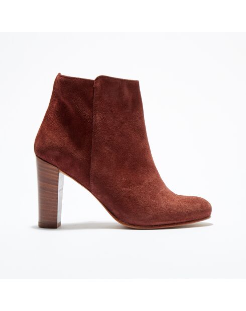 Bottines en Velours de Cuir Candice muscat - Talon 9 cm