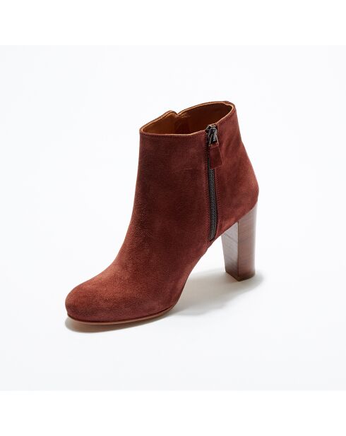 Bottines en Velours de Cuir Candice muscat - Talon 9 cm