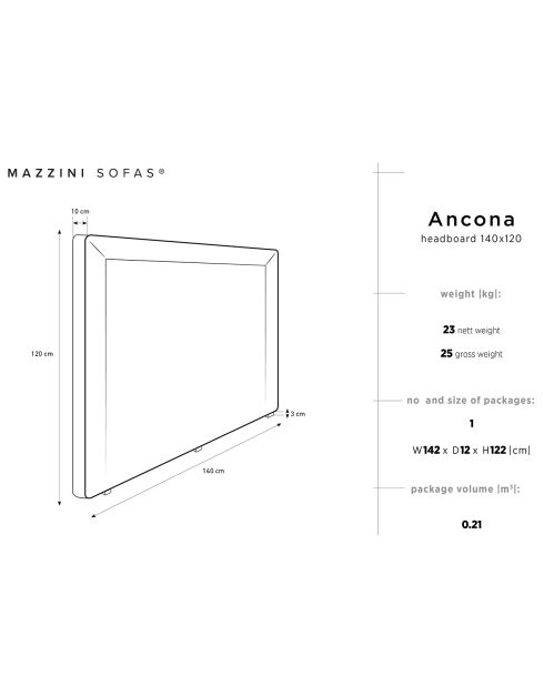 Tête de lit Ancona gris clair - 200x120 cm