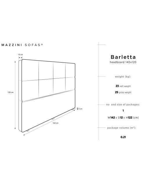 Tête de lit Barletta gris clair - 140x120 cm