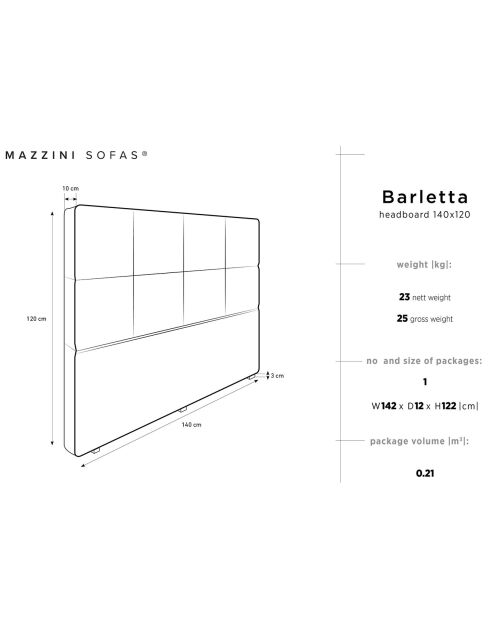 Tête de lit Barletta gris clair - 180x120 cm