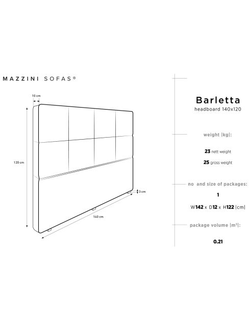 Tête de lit Barletta gris foncé - 180x120 cm