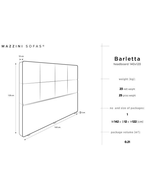 Tête de lit Barletta gris foncé - 200x120 cm