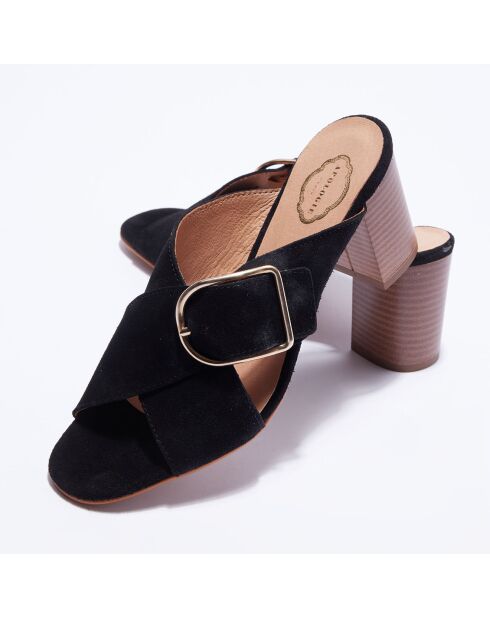 Mules en Velours de Cuir noires - Talon 8.5 cm