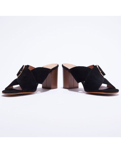 Mules en Velours de Cuir noires - Talon 8.5 cm