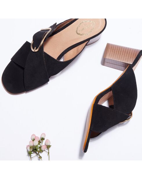 Mules en Velours de Cuir noires - Talon 8.5 cm