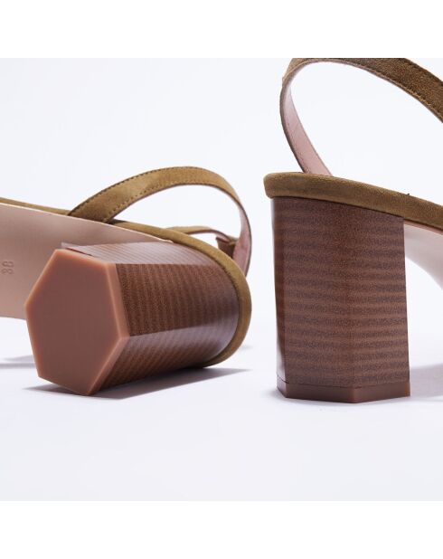 Sandales en Velours de Cuir kaki  - Talon 7.5 cm