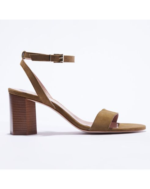 Sandales en Velours de Cuir kaki  - Talon 7.5 cm