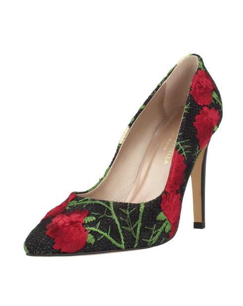 Escarpins Flower noir/rouge /blanc Talon 10 cm