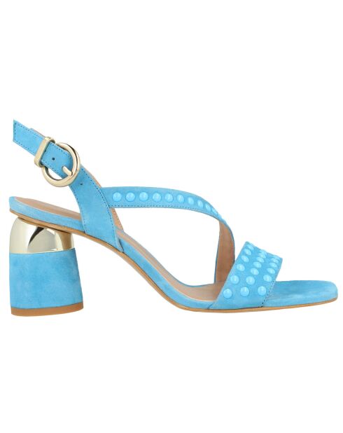 Sandales en Velours de Cuir Castille bleues Talon 6.5 cm