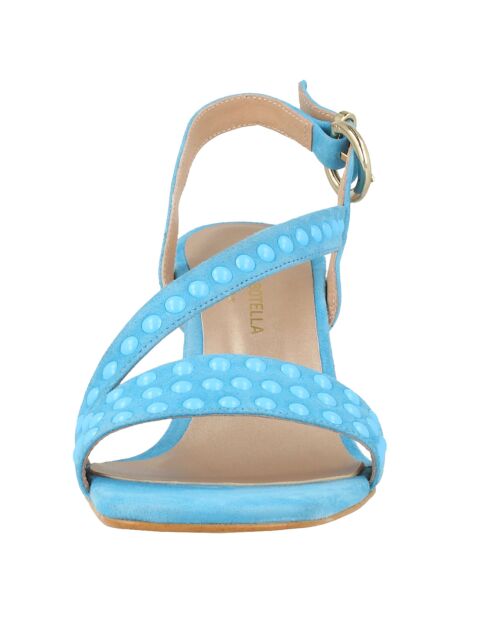 Sandales en Velours de Cuir Castille bleues Talon 6.5 cm