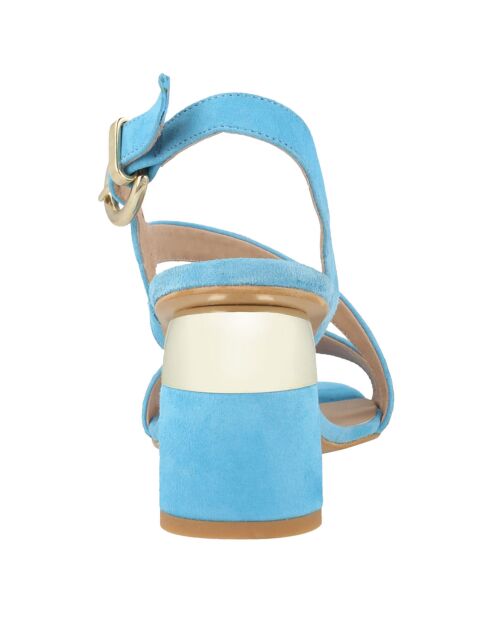 Sandales en Velours de Cuir Castille bleues Talon 6.5 cm