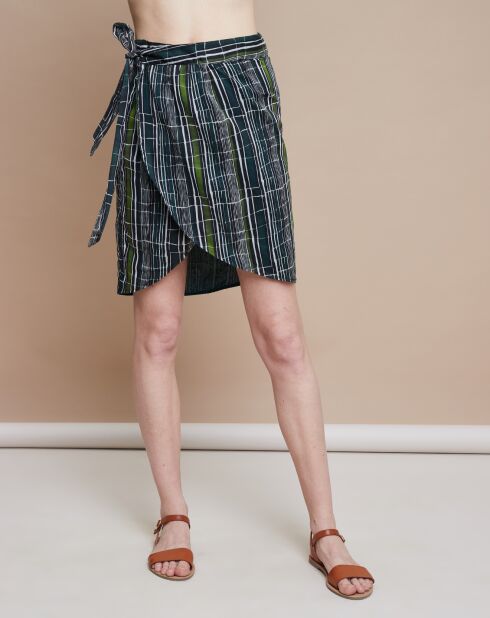 Jupe portefeuille Colombine Broken Stripes verte