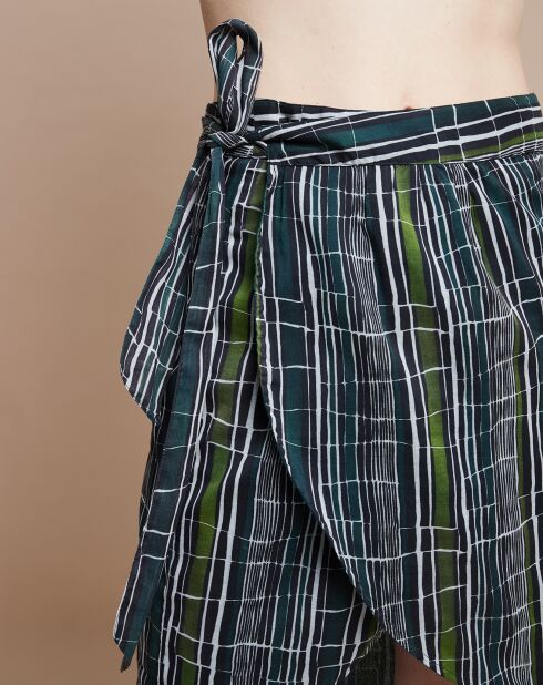 Jupe portefeuille Colombine Broken Stripes verte