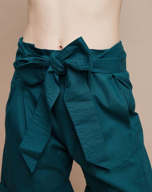 Shorts Soria aus grüner Popeline