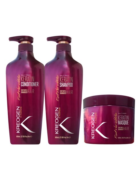 Coffret Trio Shampoing Après Shampoing & masque à la kératine - Cheveux très secs et abîmés - 2x800 ml + 500 ml