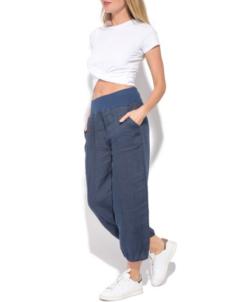 Pantacourt 100% Lin Lucie bleu