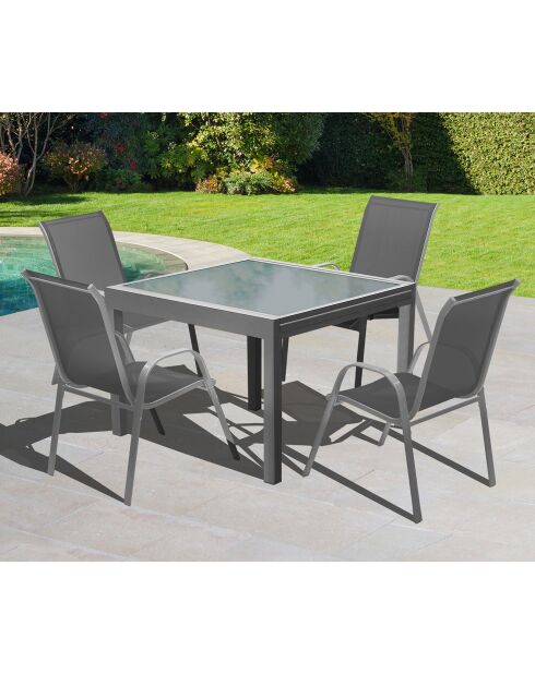 Table extensible en verre trempé grise - 90/180x90x73 cm