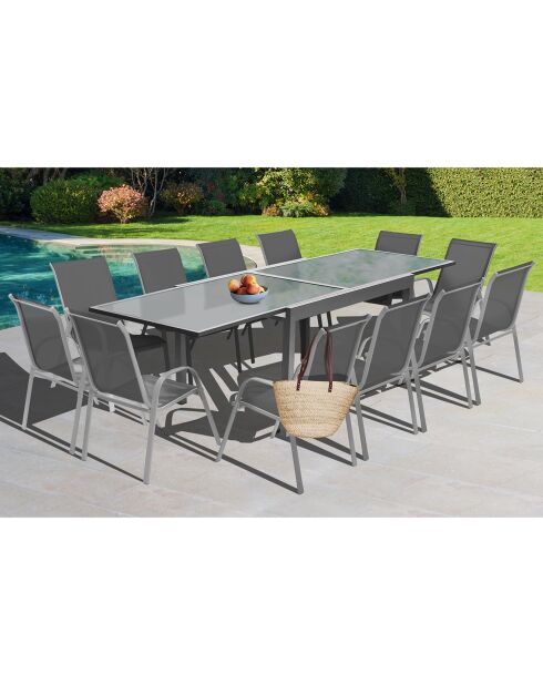 Table extensible en verre trempé grise - 90/180x90x73 cm